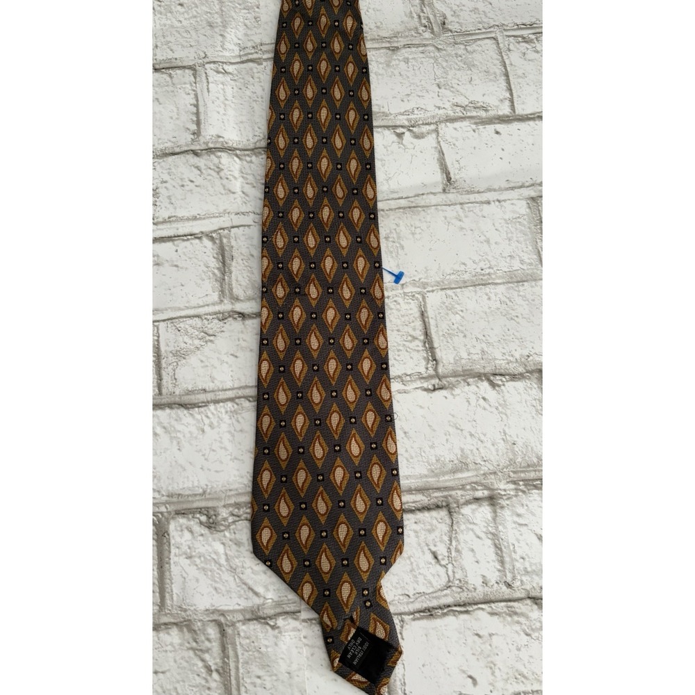 COACH Silk Neck Tie~Earthy Golden Brown With Mustard‎ Raindrop